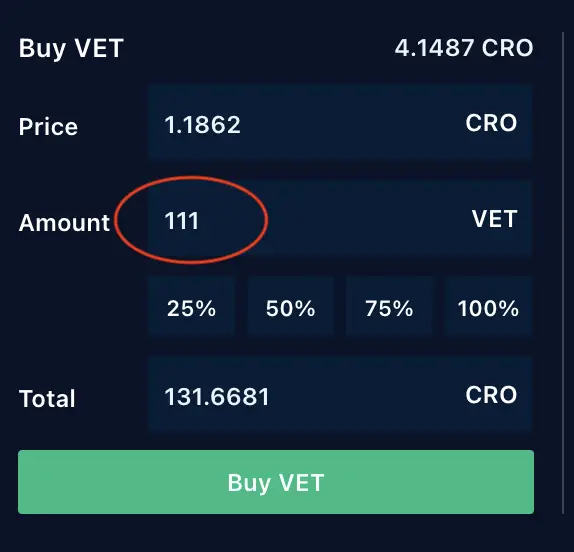 Crypto.com Exchange VET Minimum Amount