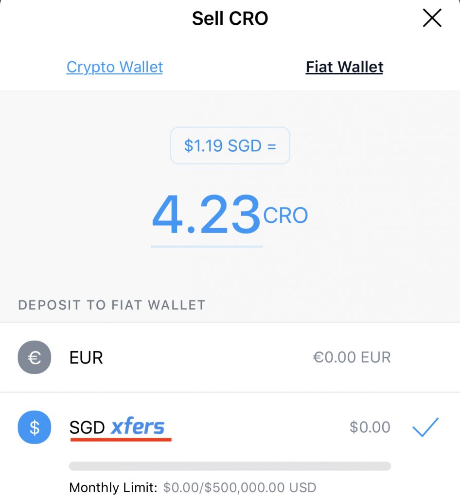 Crypto.com Sell CRO to SGD