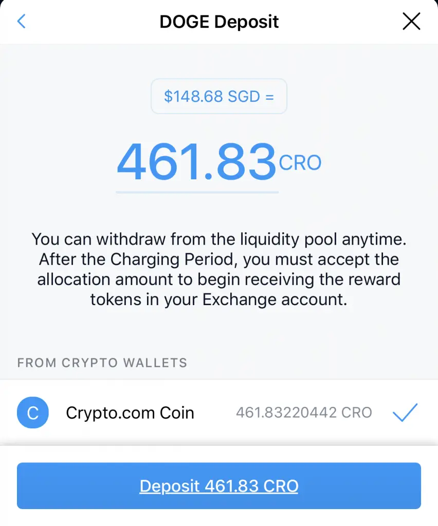 Crypto.com Supercharger Select Amount To Be Deposited