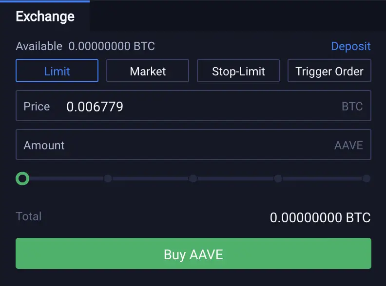 Huobi Buy AAVE From BTC