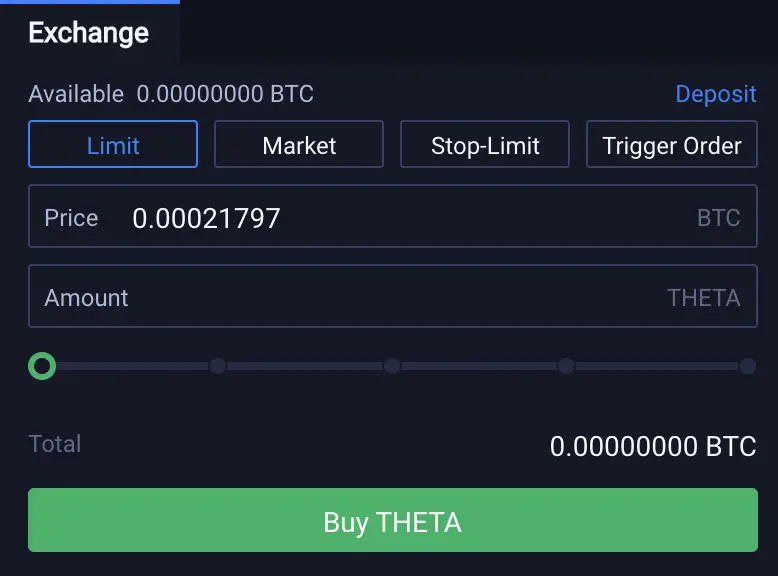 Huobi Buy THETA from BTC
