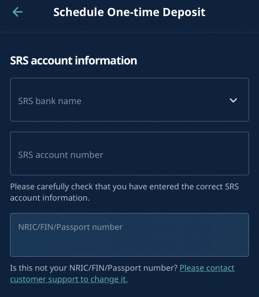 StashAway Enter SRS Account Information