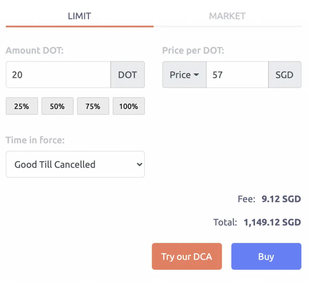 Tokenize Buy DOT Limit Order