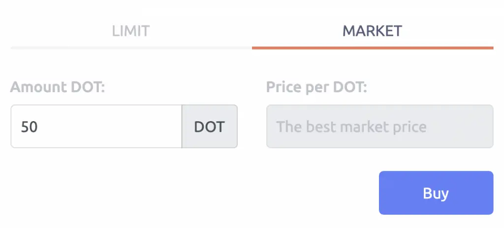 Tokenize Buy DOT Market Order