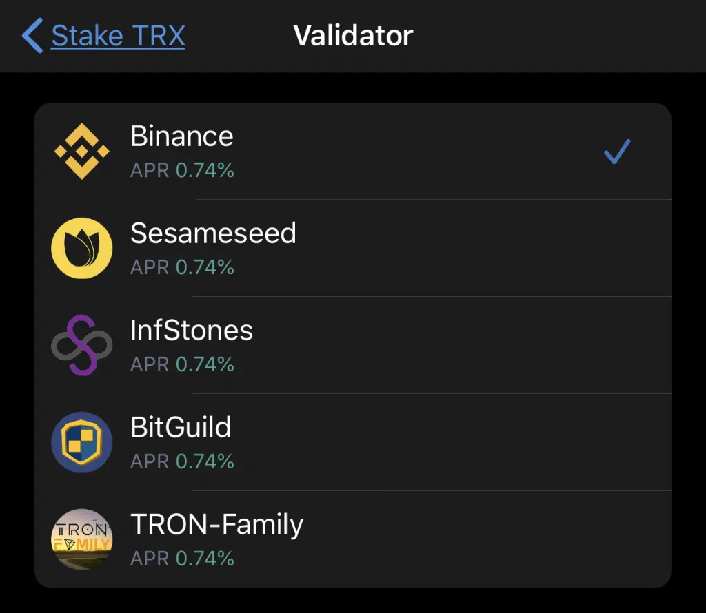 Trust Wallet Select Validator Network