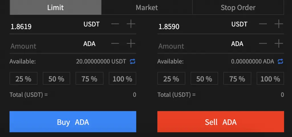 AAX Buy ADA From USDT
