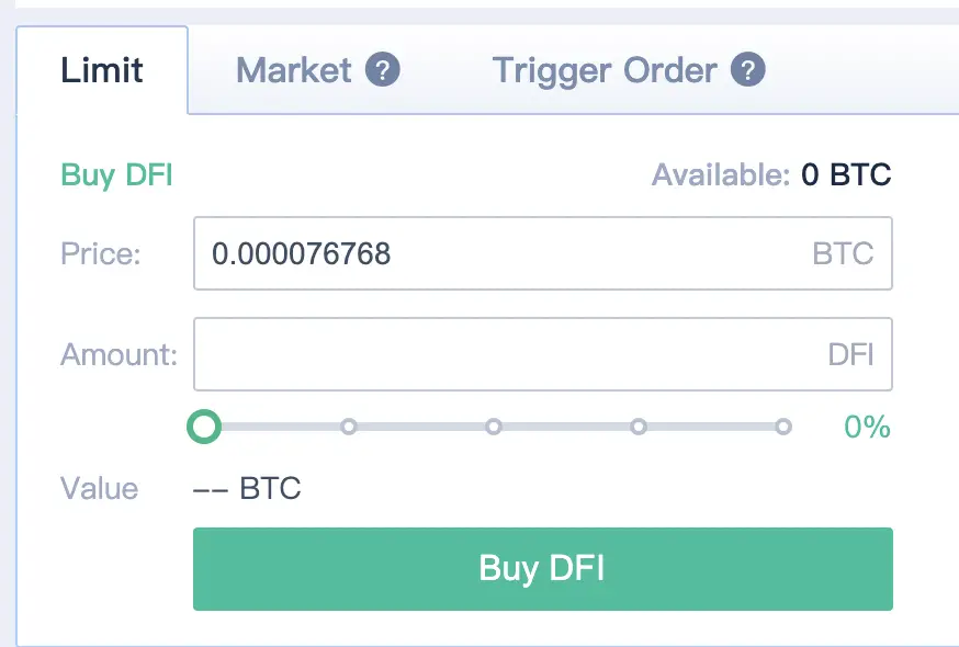 Bitrue Buy DFI From BTC