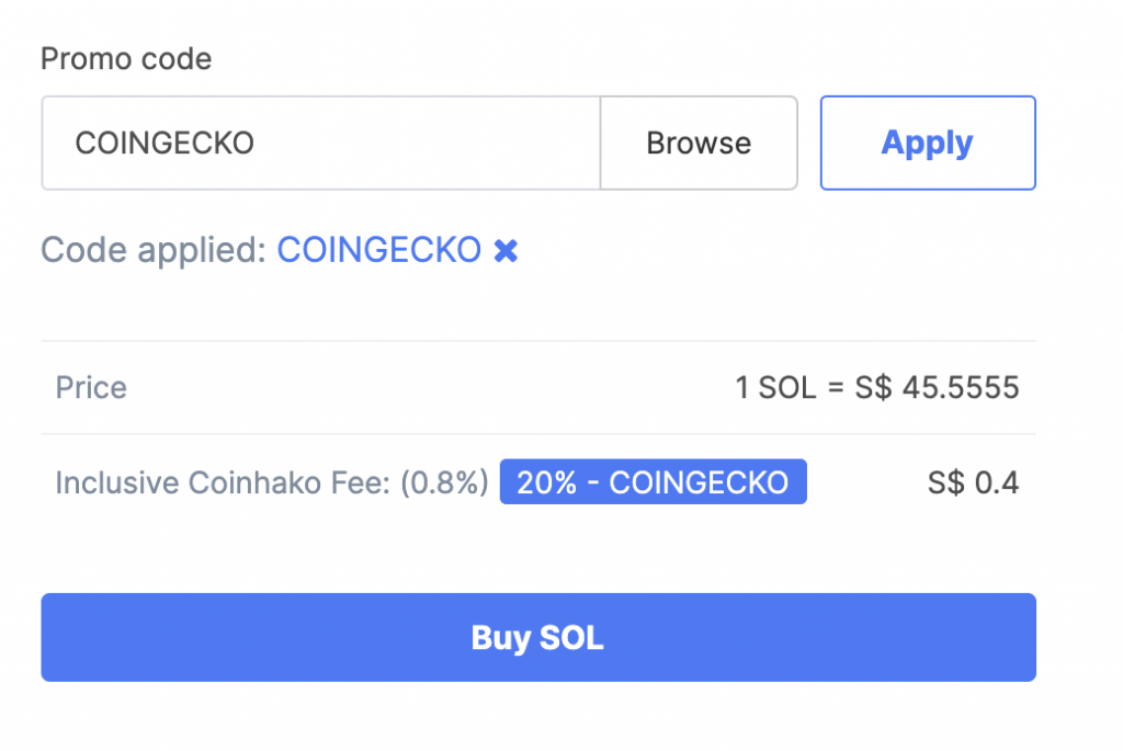 Coinhako Buy Solana Trading Fee COINGECKO Promo