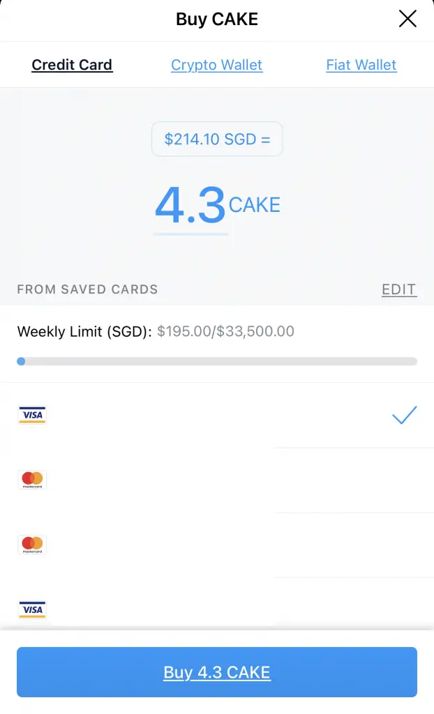 Crypto.com App Buy CAKE Credit Card