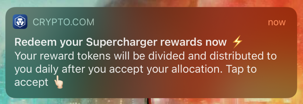 Crypto.com Supercharger Claim Reward Notification