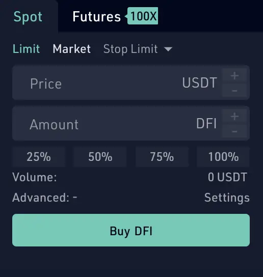 KuCoin Buy DFI From USDT