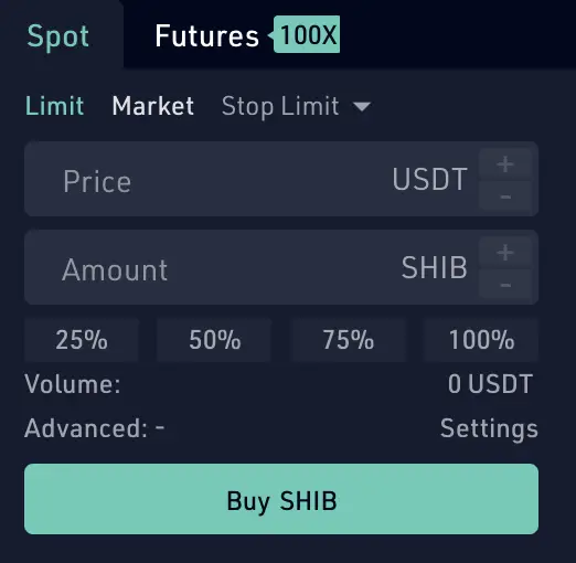 KuCoin Buy SHIB From USDT