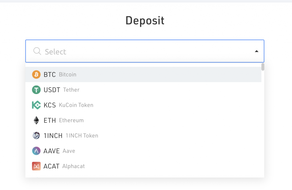 KuCoin Select BTC or USDT To Deposit