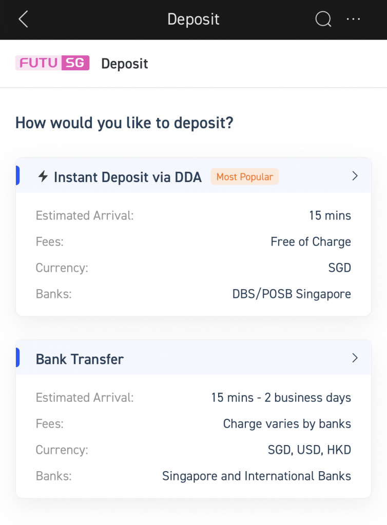Moomoo Deposit Options DDA and FAST
