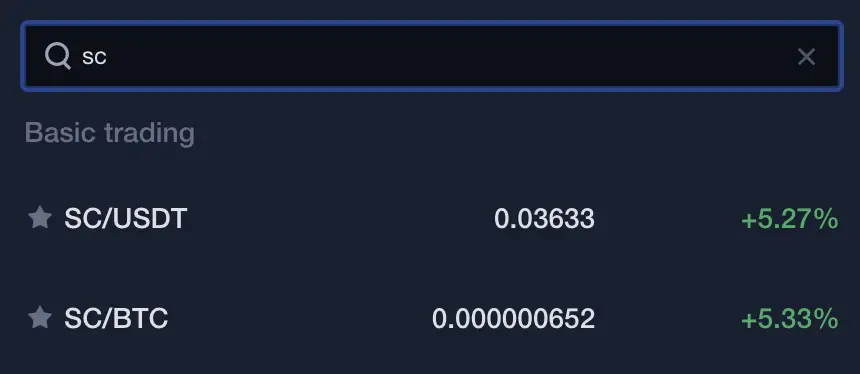 OKEx Siacoin Trading Pairs