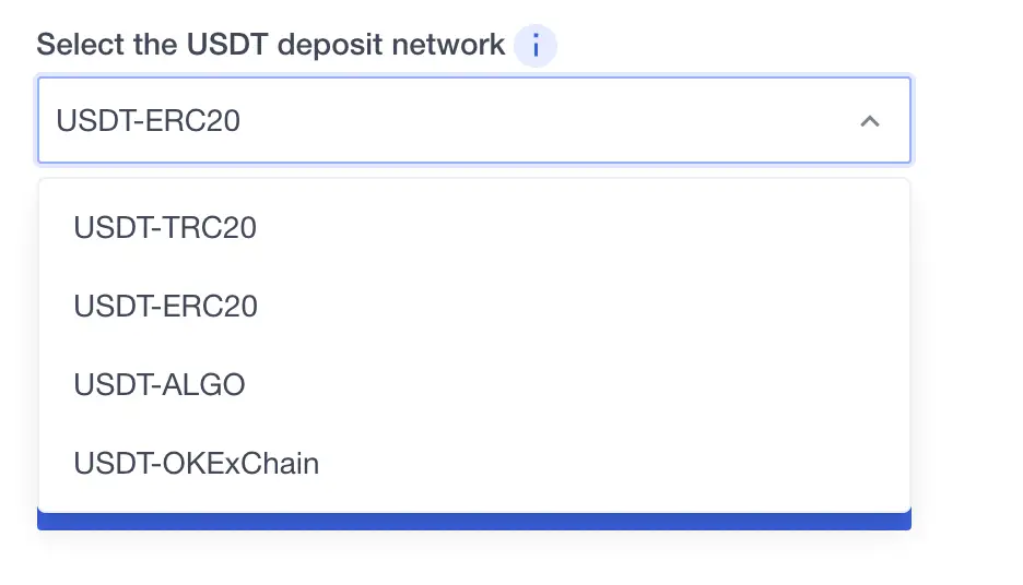 OKEx USDT Supported Networks