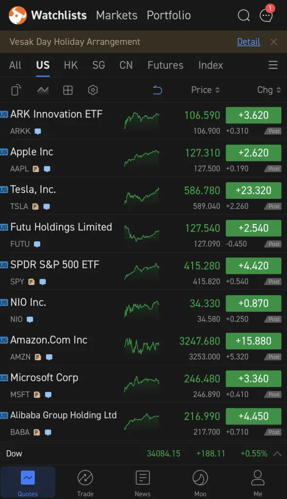 moomoo US Stocks Quotes Page