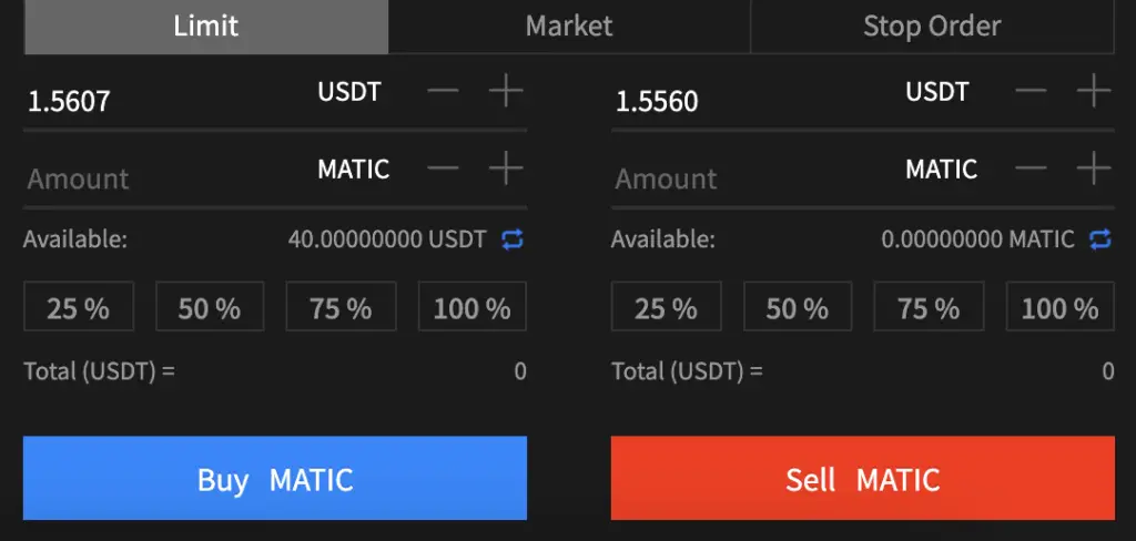 AAX Buy MATIC From USDT