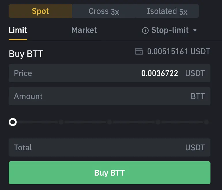 Binance Buy BTT From USDT