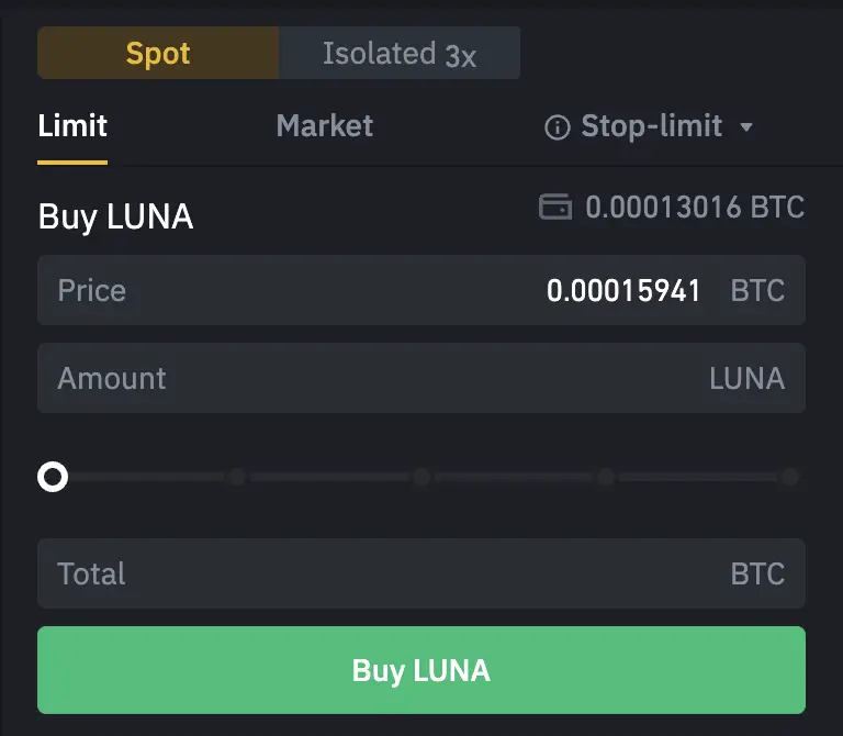 Binance Buy LUNA From BTC