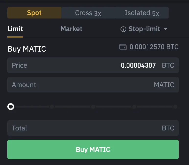 Binance Buy MATIC From BTC