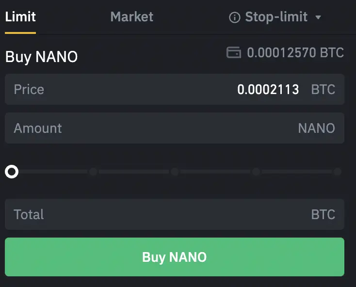 Binance Buy NANO From BTC