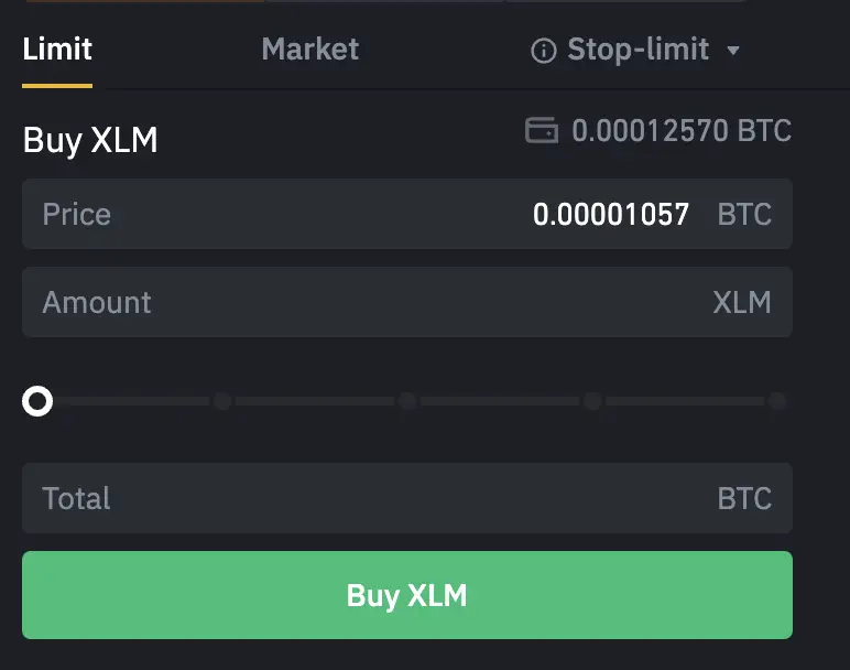 Binance Buy XLM From BTC