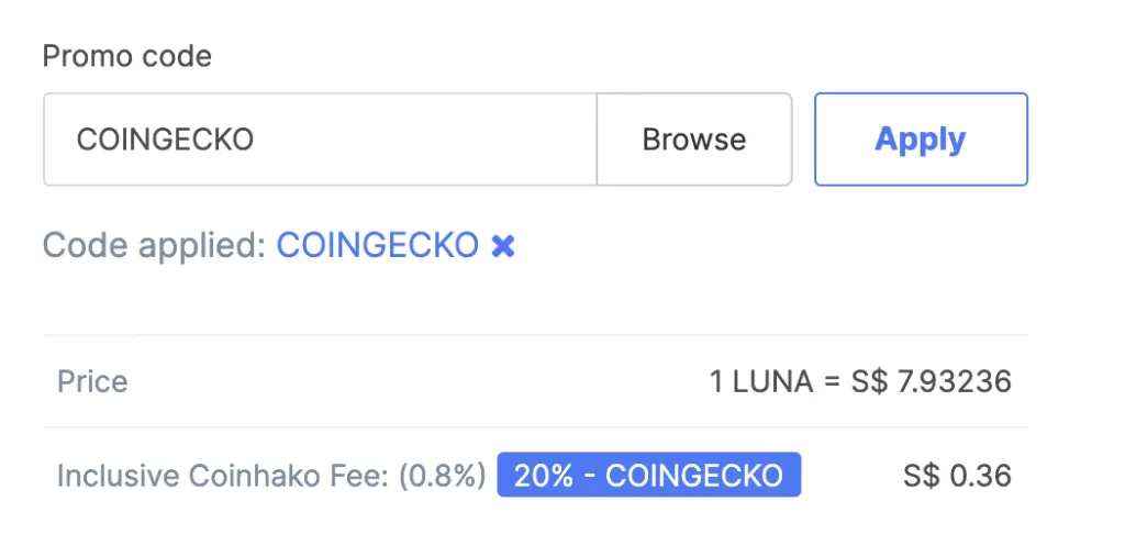 Coinhako Buy LUNA Fee COINGECKO Promo