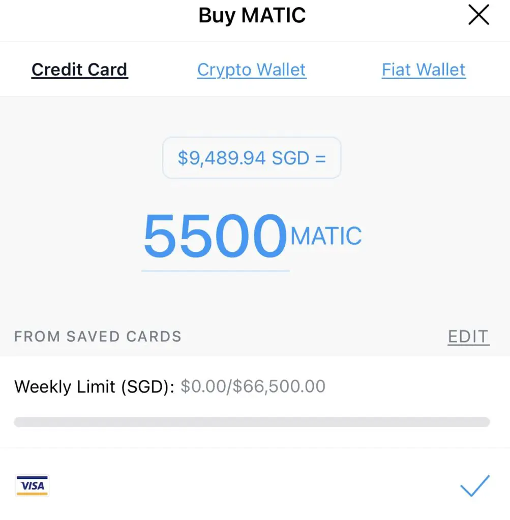 Crypto.com App Buy Matic Credit Card