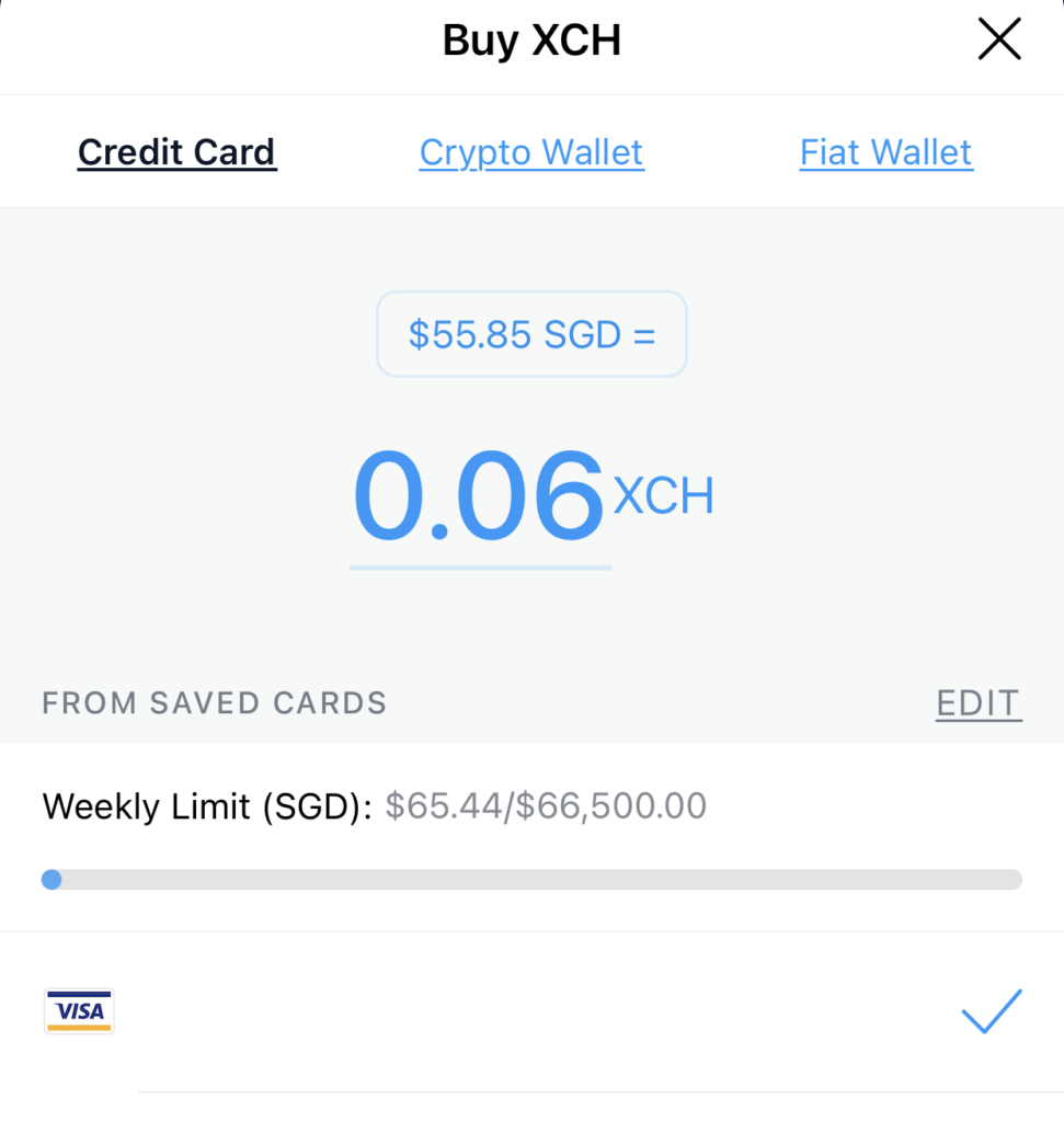 Crypto.com App Buy XCH Credit Card