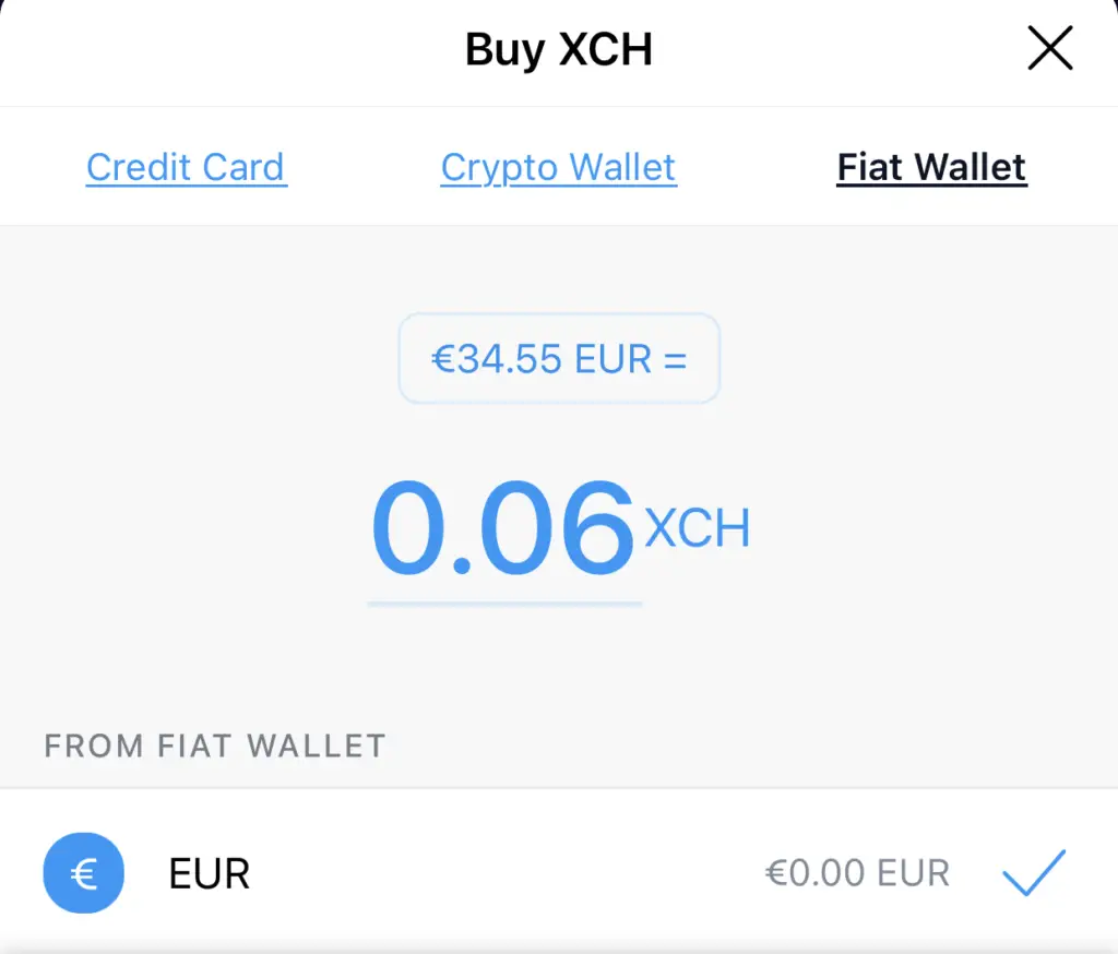 Crypto.com App Buy XCH Fiat Wallet