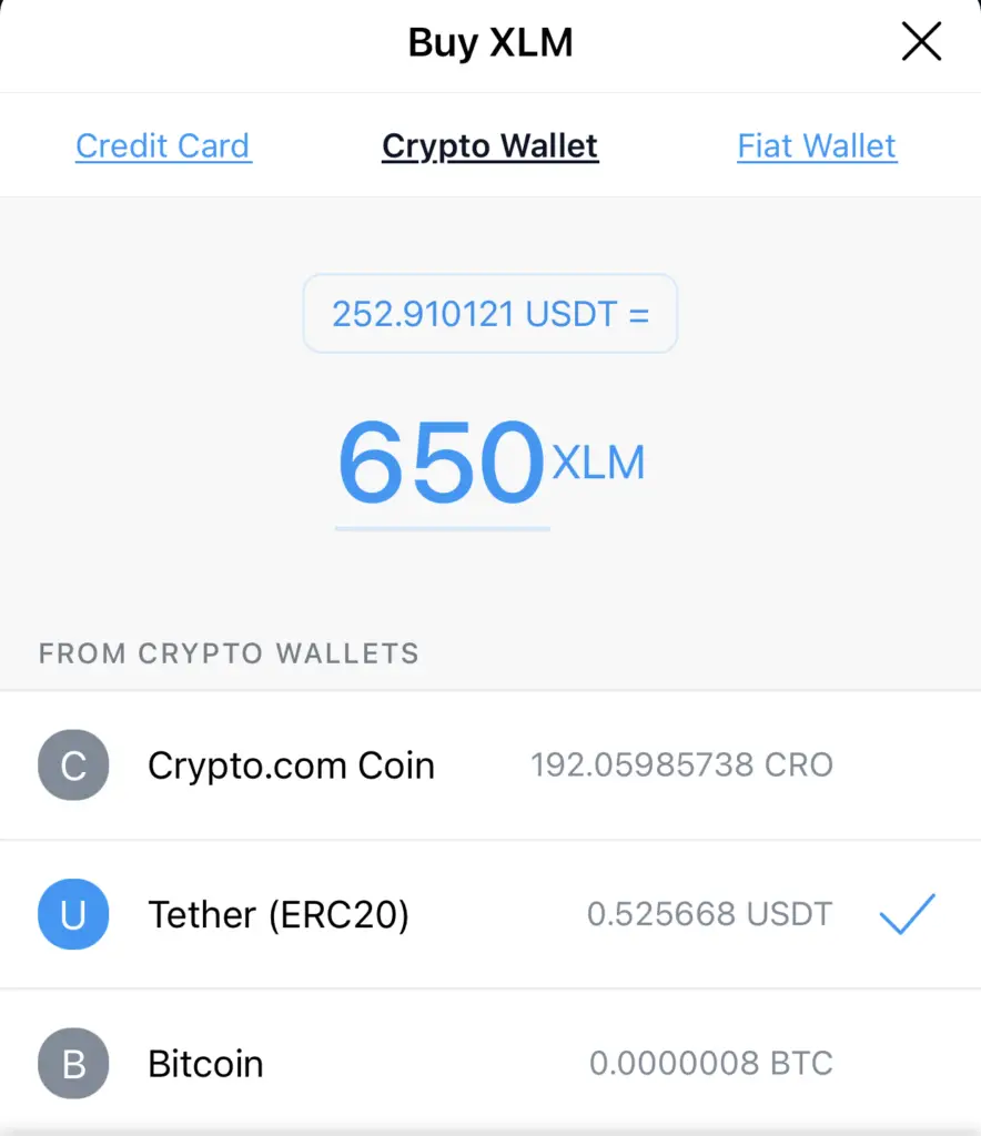 Crypto.com App Buy XLM From Crypto Wallet