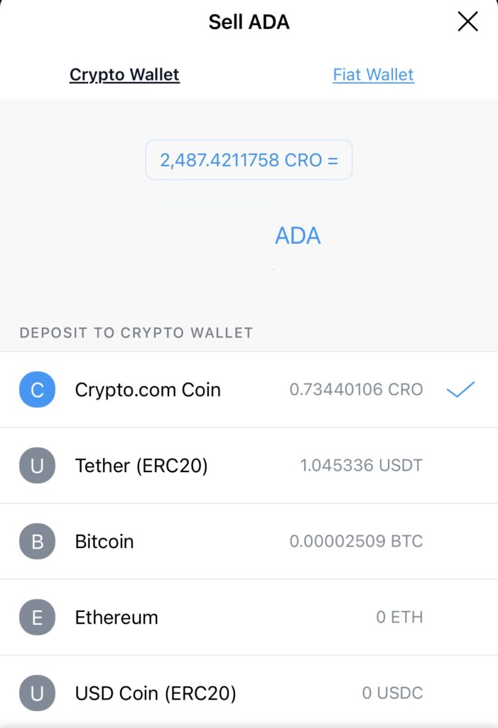 Crypto.com App Sell ADA Crypto Wallet