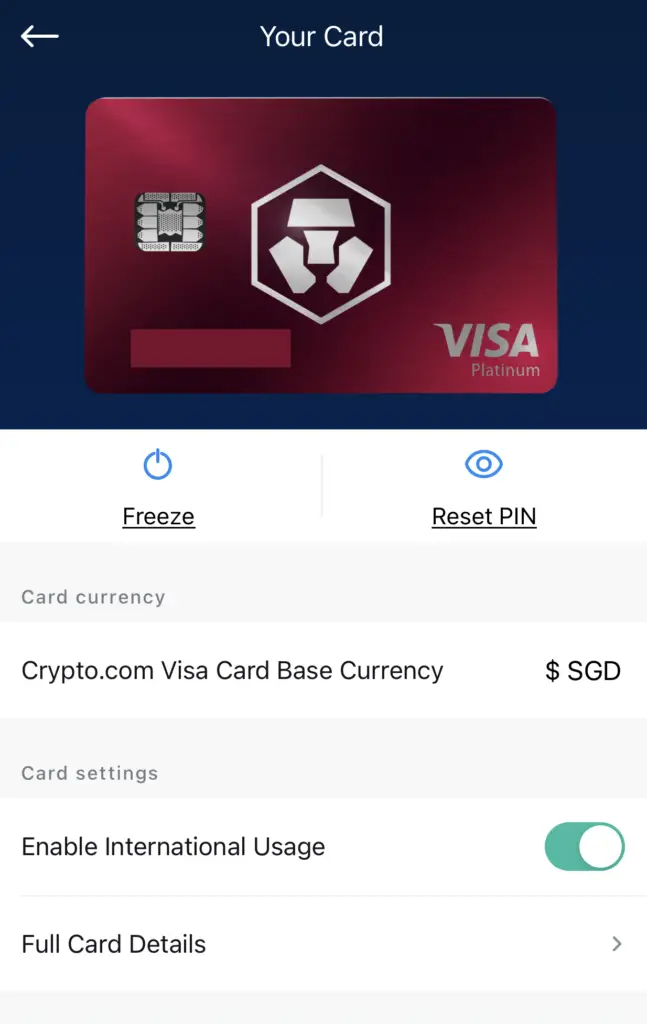 Crypto.com Visa Card Enable International Usage