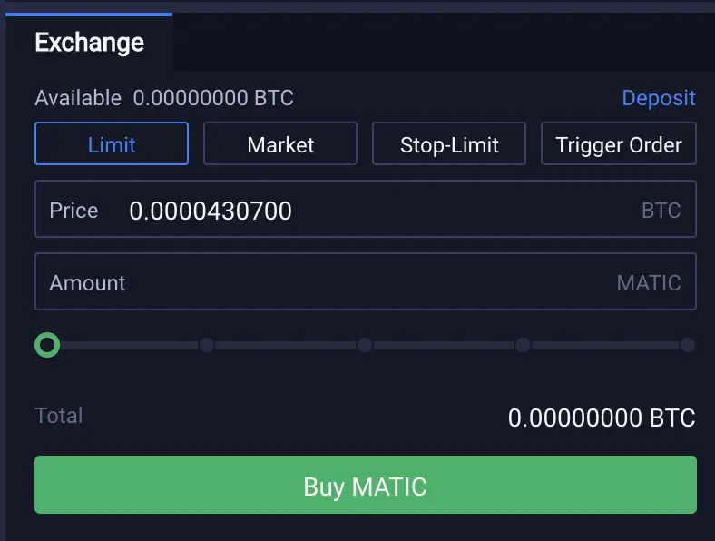 Huobi Buy MATIC From BTC