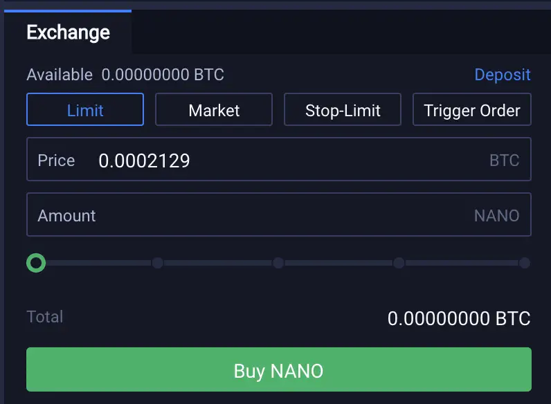 Huobi Buy NANO From BTC