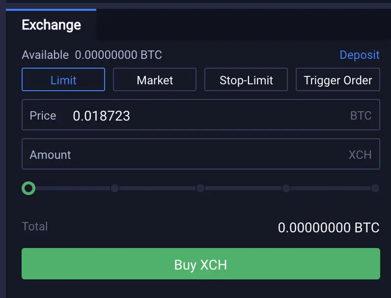 Huobi Buy XCH From BTC