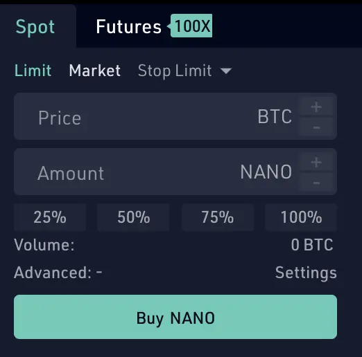KuCoin Buy NANO From BTC