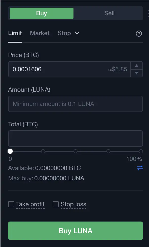 OKEx Buy LUNA From BTC