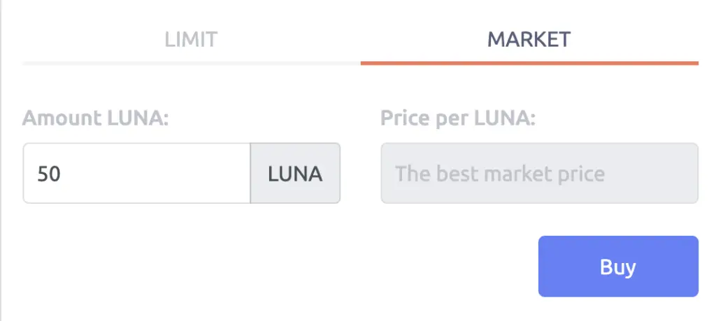 Tokenize Buy LUNA Market Order