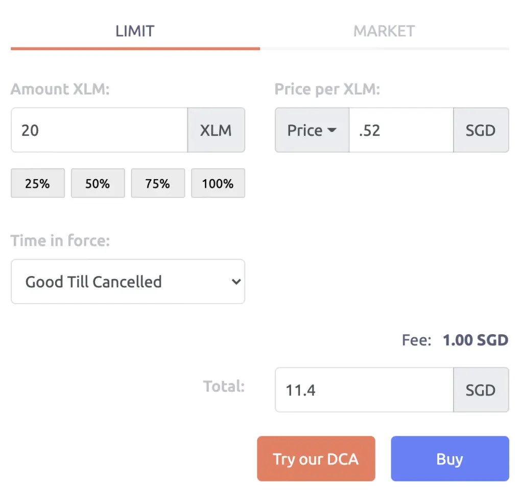 Tokenize Buy XLM From SGD Limit Order