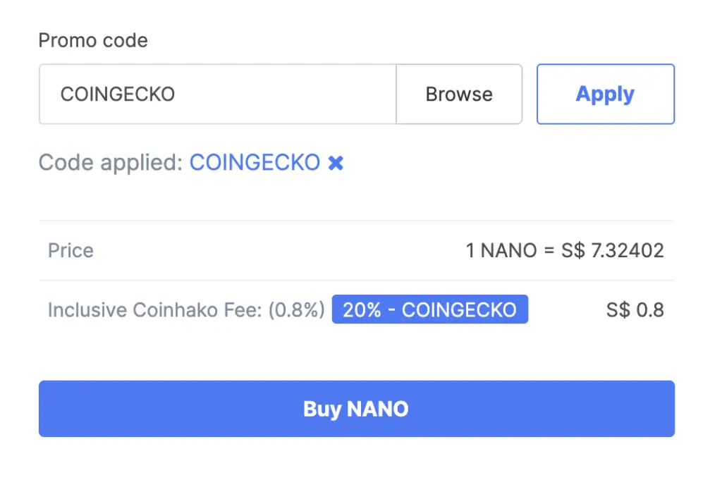 Coinhako Buy NANO Fee Coingecko