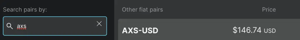 Gemini Buy AXS USD Pair