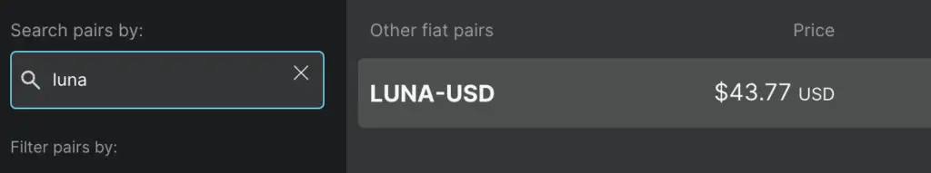 Gemini Buy LUNA Only From USD