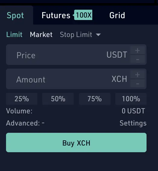 KuCoin Buy XCH From USDT Trade