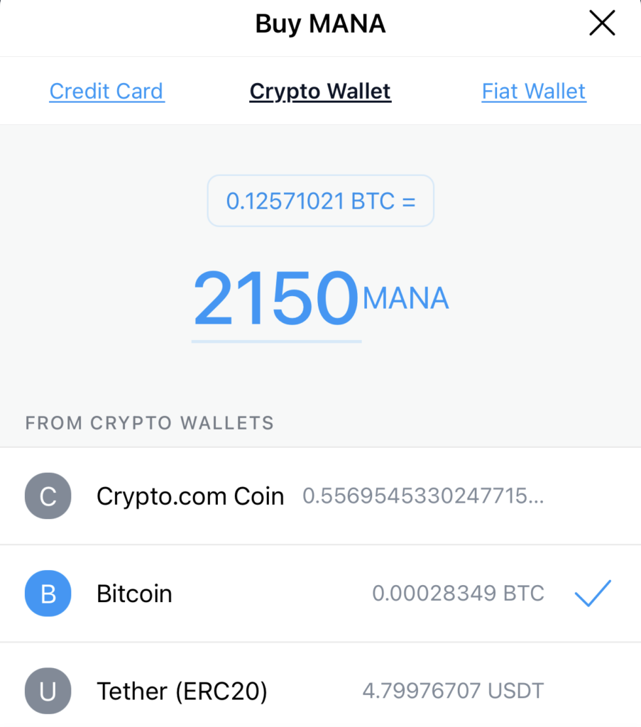 MANA Crypto.com Crypto Wallet