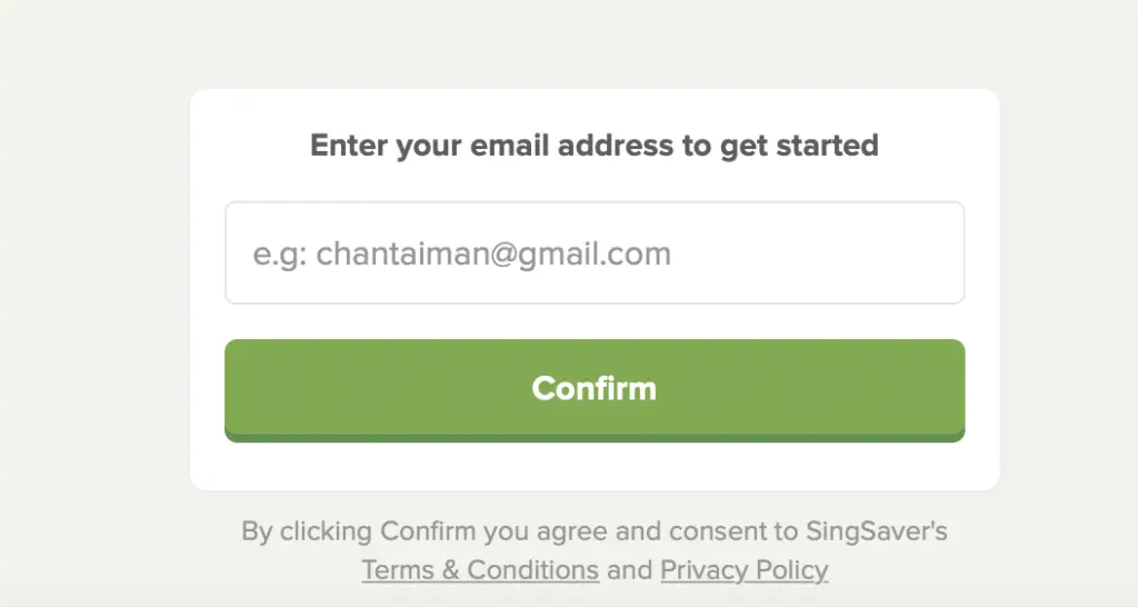 SingSaver Enter Email Address