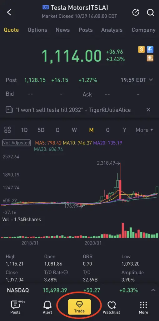 Tiger Brokers Tesla Trade