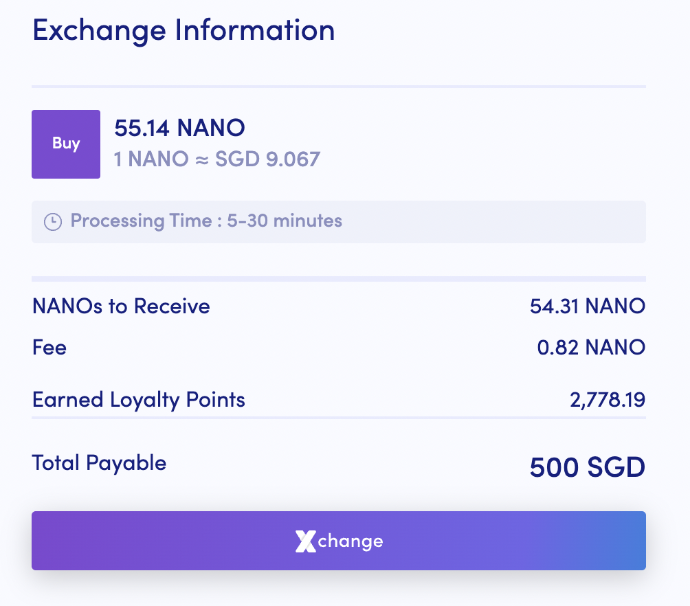 XanPool NANO SGD Fees
