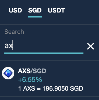 Zipmex AXS SGD Trading Pair